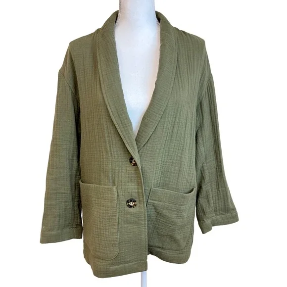 MADEWELL Green Dorset Casual Blazer Jacket Sz M Office Work Lagenlook Lightspun - Picture 13 of 13